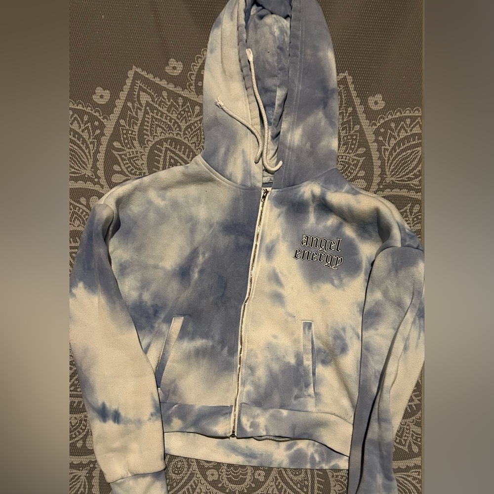 Blue Tie-Dye Hoodie with 'Angel Energy' Embroidery